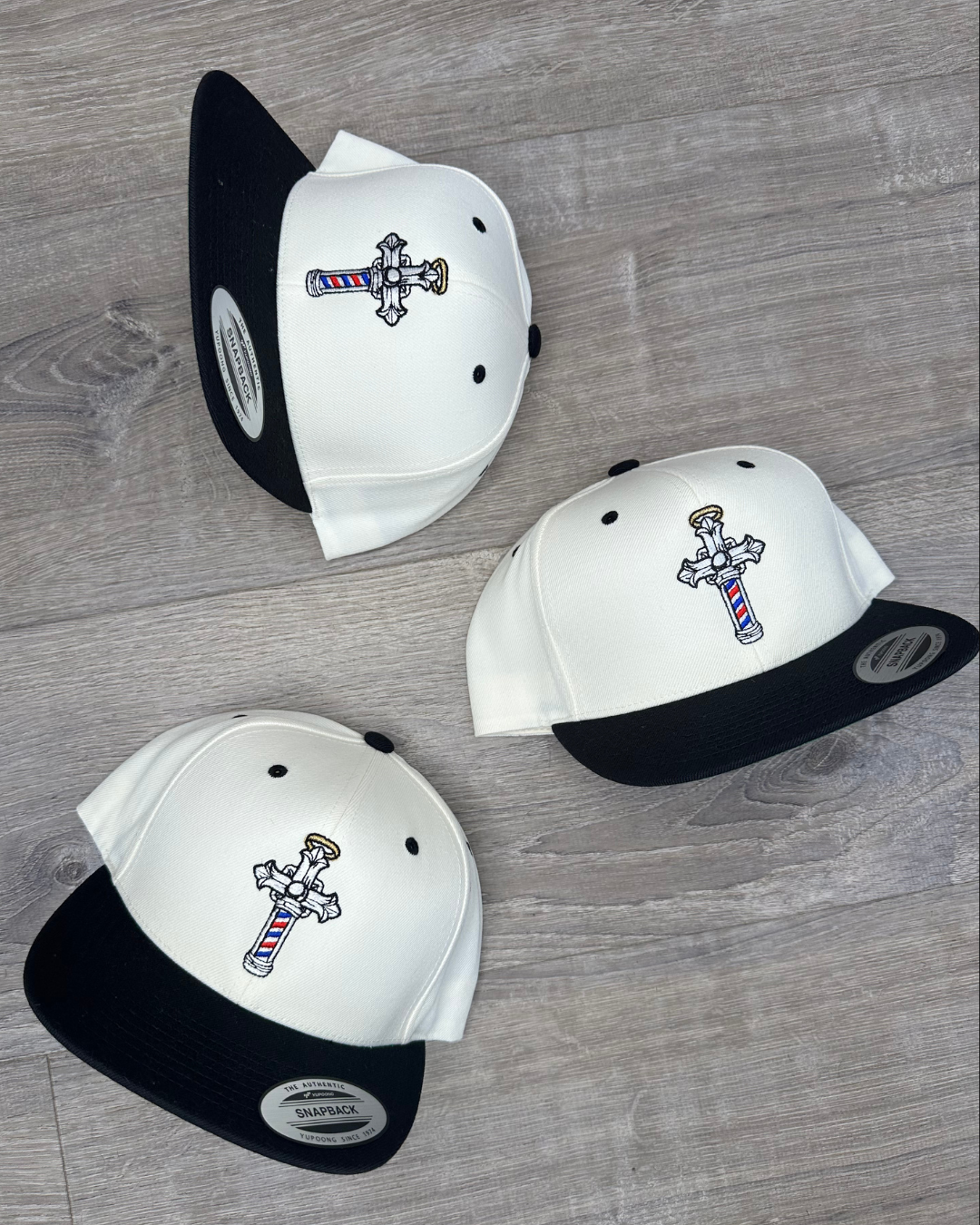 The Christian Barber Cross Logo Snapback Hat – Black & Cream Faith-Based Cap