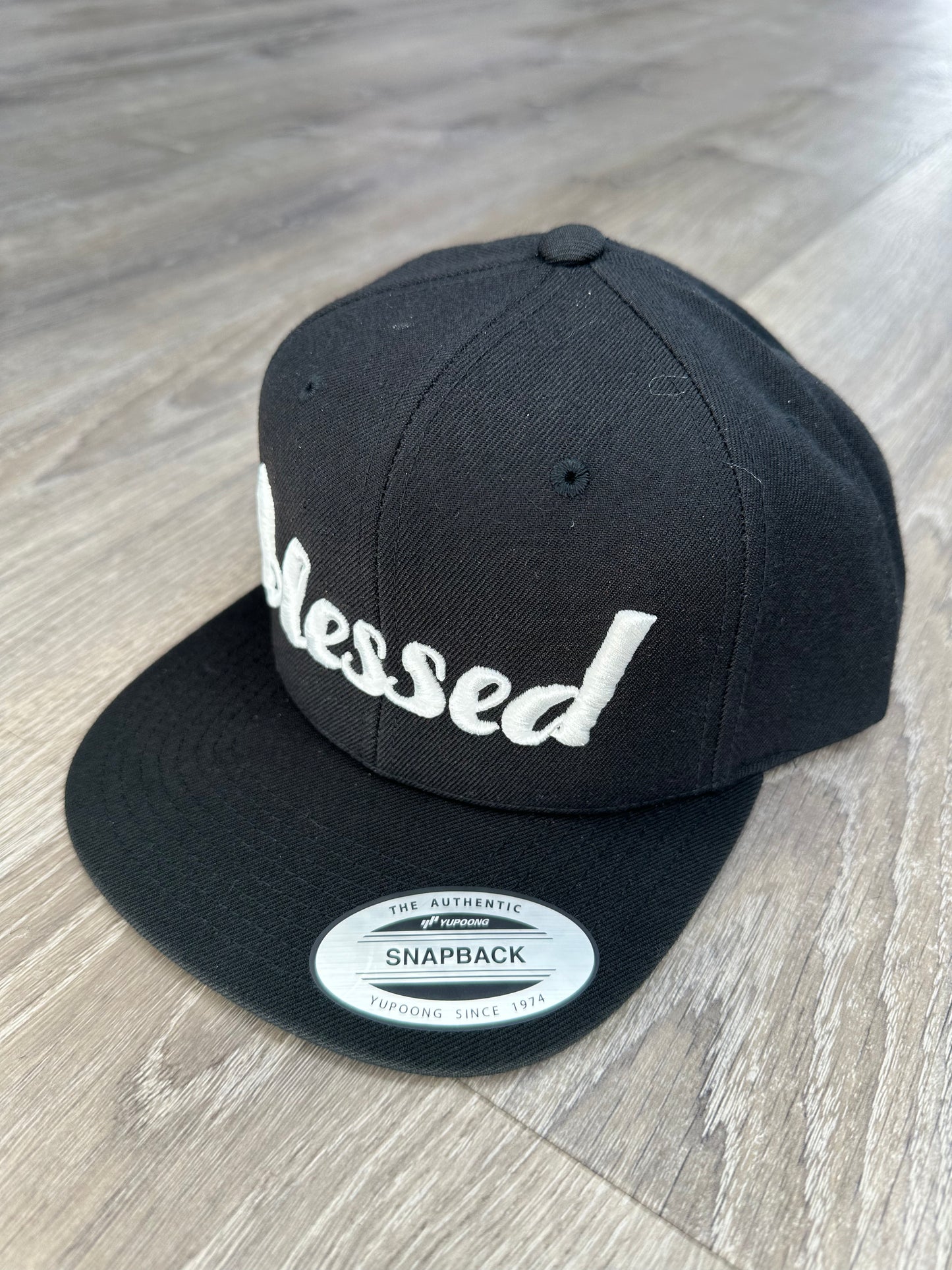 Blessed Snapback Hat - Black & White Embroidery