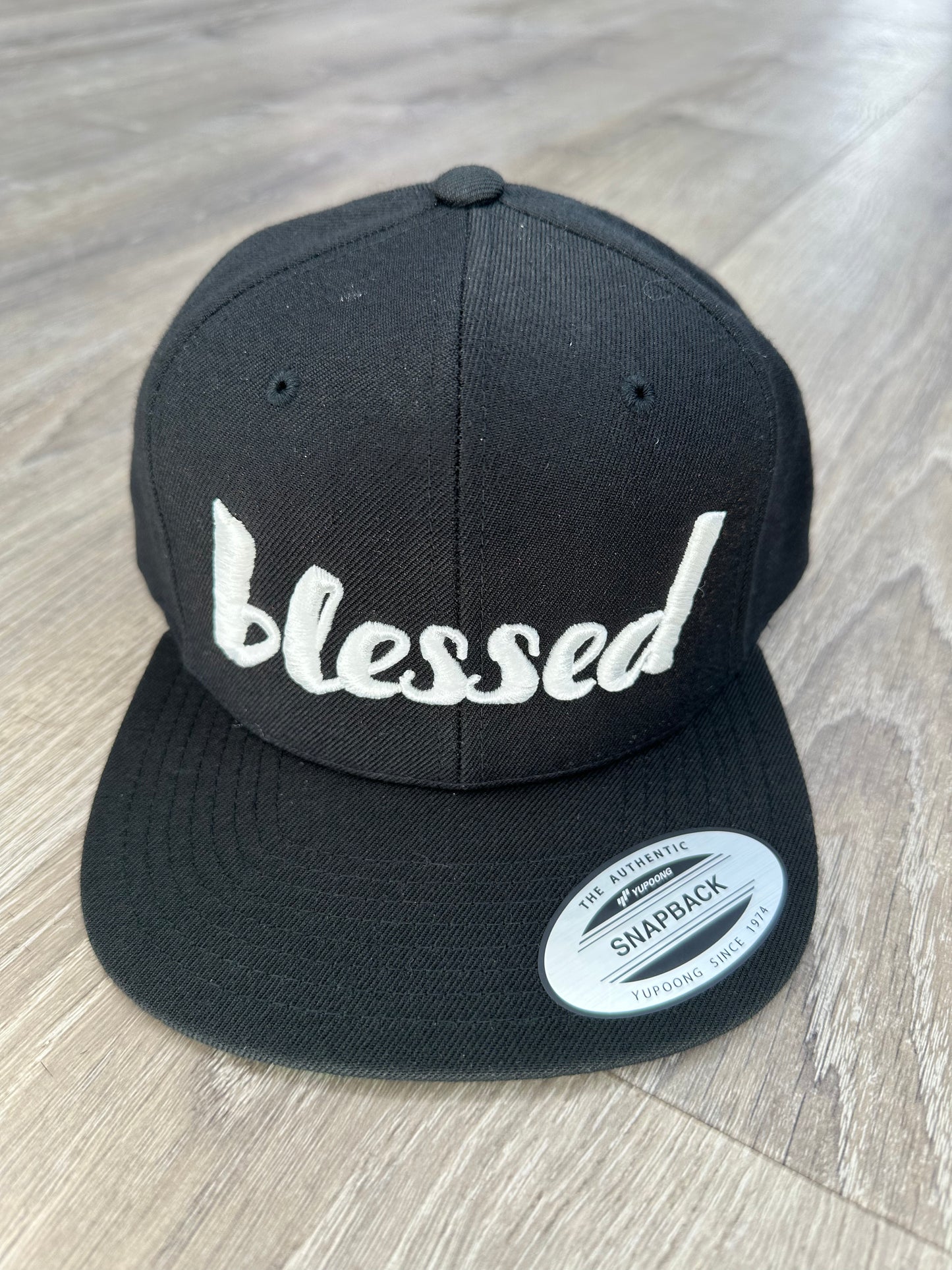 Blessed Snapback Hat - Black & White Embroidery