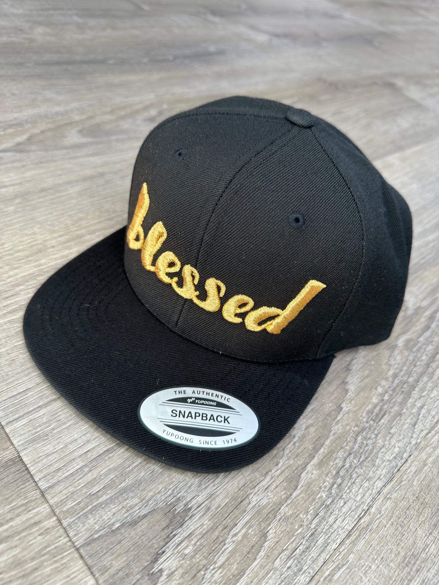 Blessed Snapback Hat - Black & Gold Embroidery