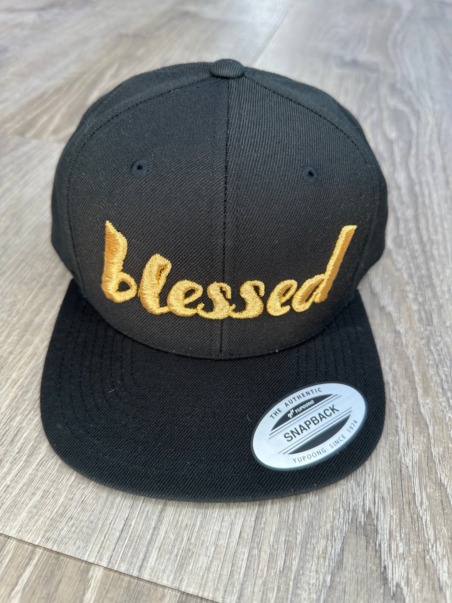 Blessed Snapback Hat - Black & Gold Embroidery