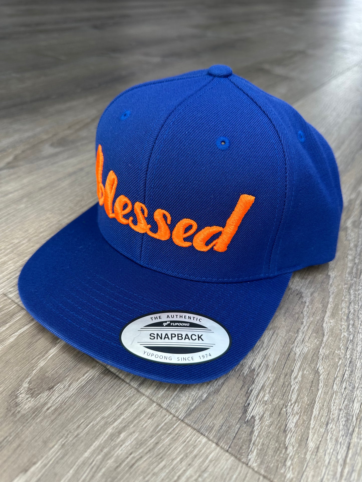 Blessed Snapback Hat - Blue & Orange Embroidery