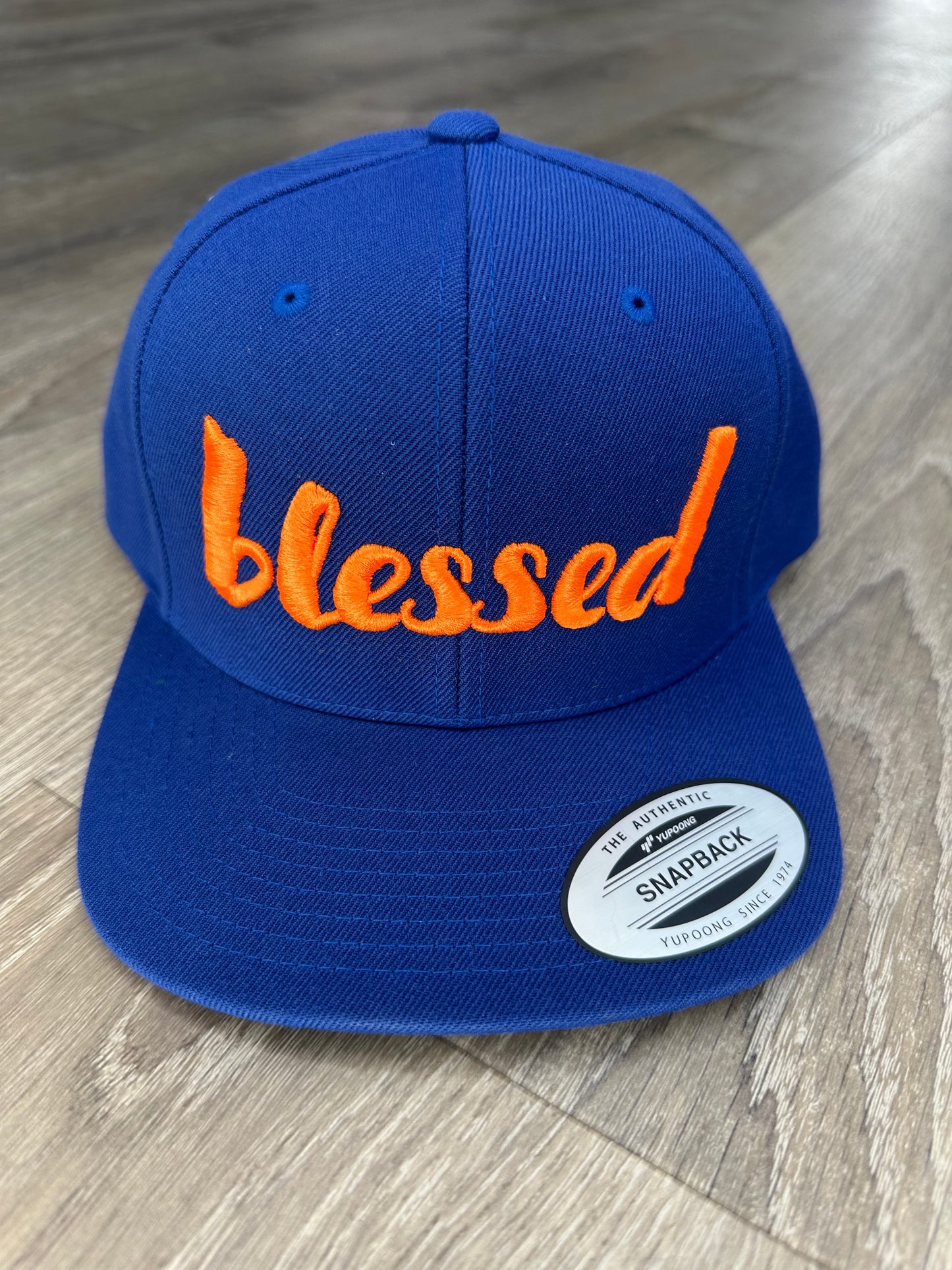 Blessed Snapback Hat - Blue & Orange Embroidery