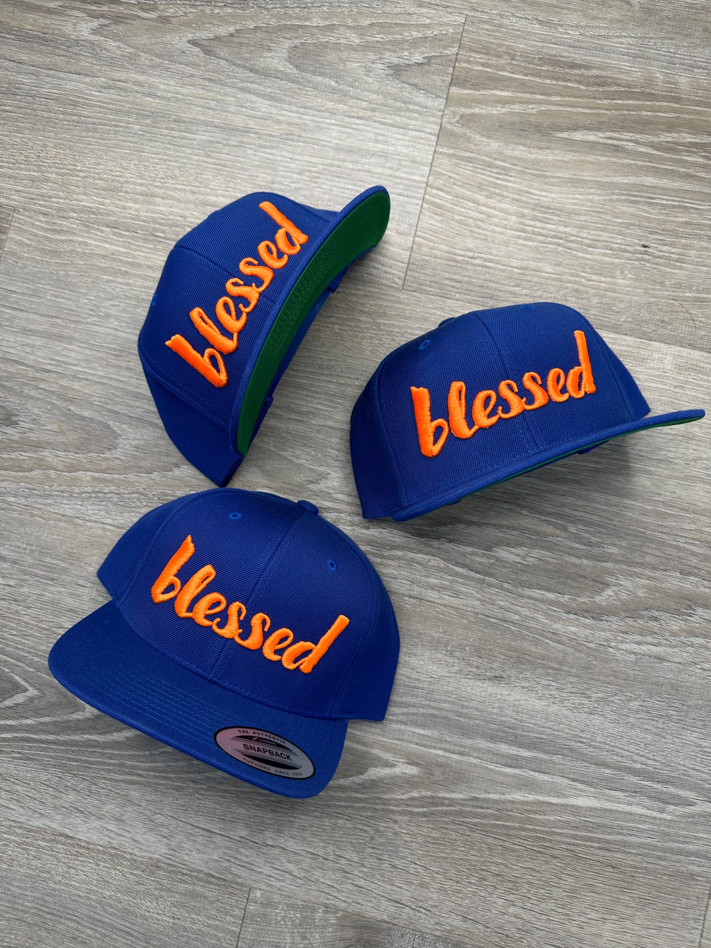 Blessed Snapback Hat - Blue & Orange Embroidery