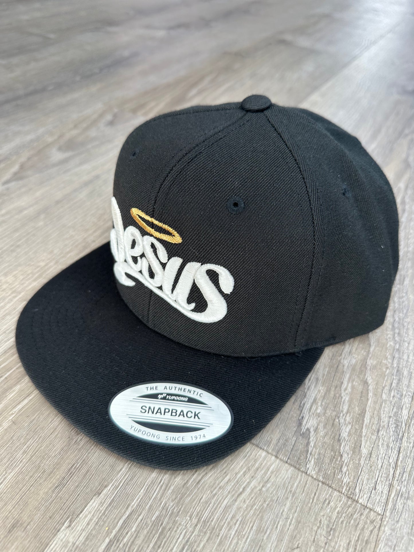 Jesus Snapback Hat - Black & Gold | Faith-Based Streetwear