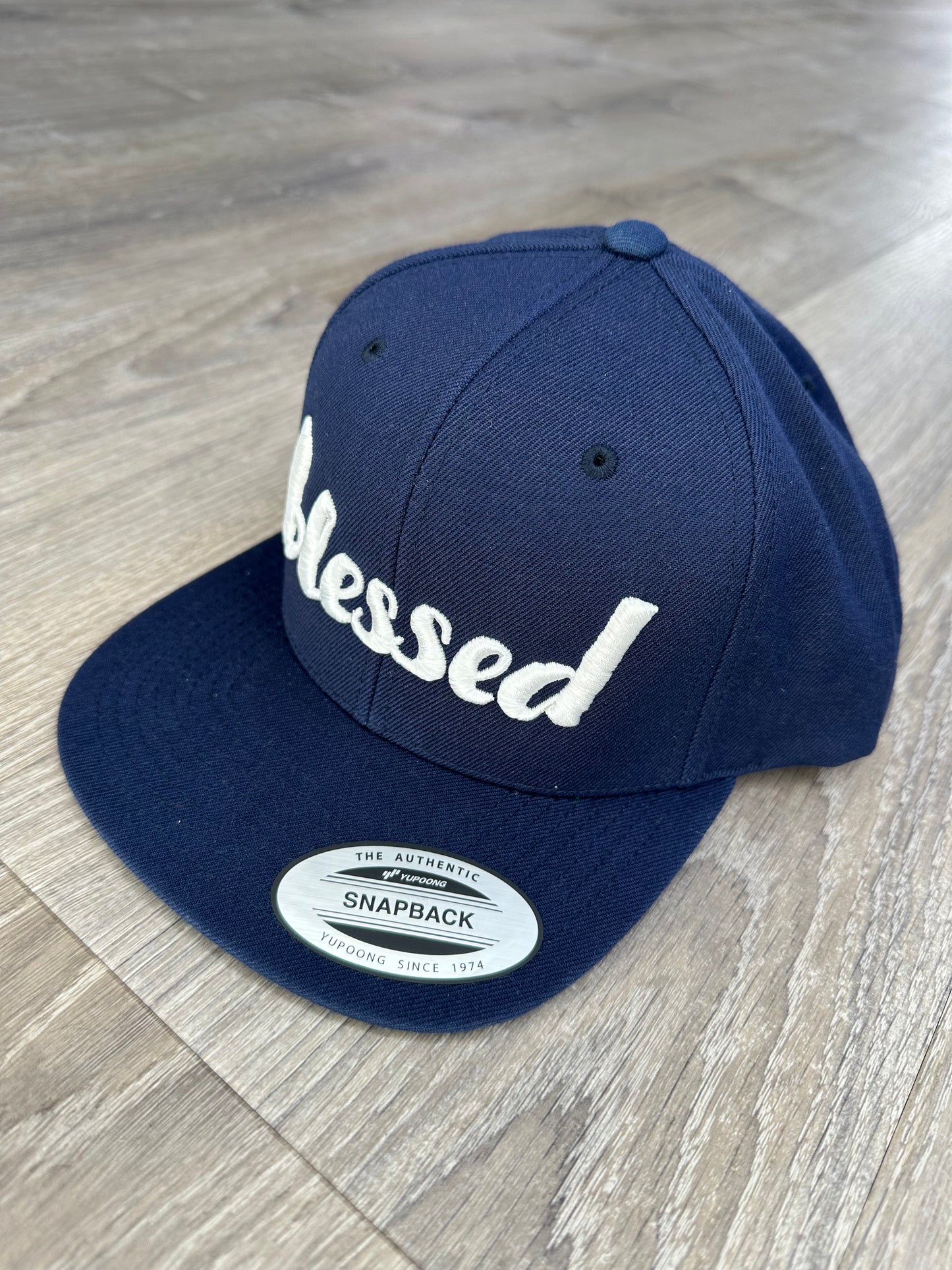 Blessed Snapback Hat - Navy Blue & White Embroidery