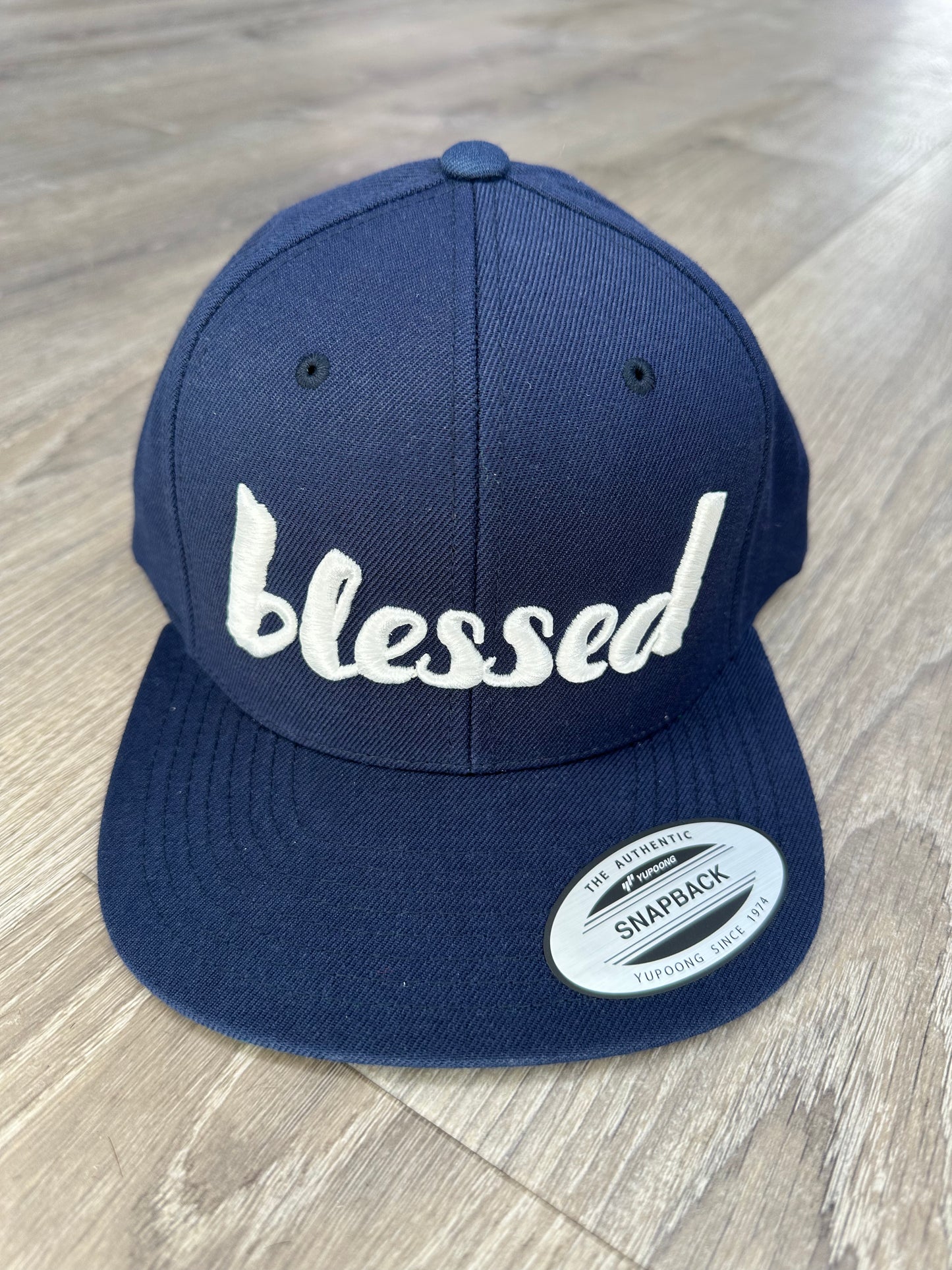 Blessed Snapback Hat - Navy Blue & White Embroidery