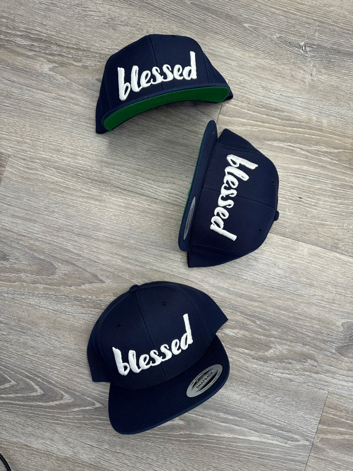 Blessed Snapback Hat - Navy Blue & White Embroidery
