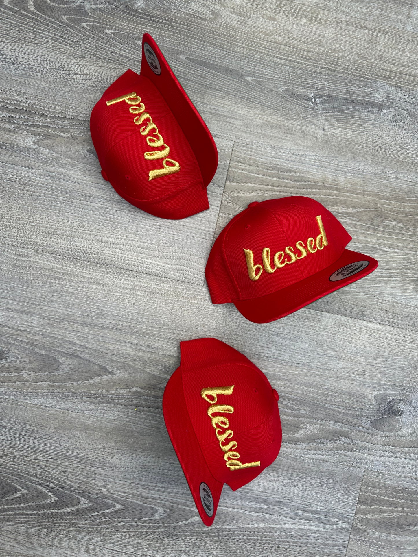 Blessed Snapback Hat - Red & Gold Embroidery
