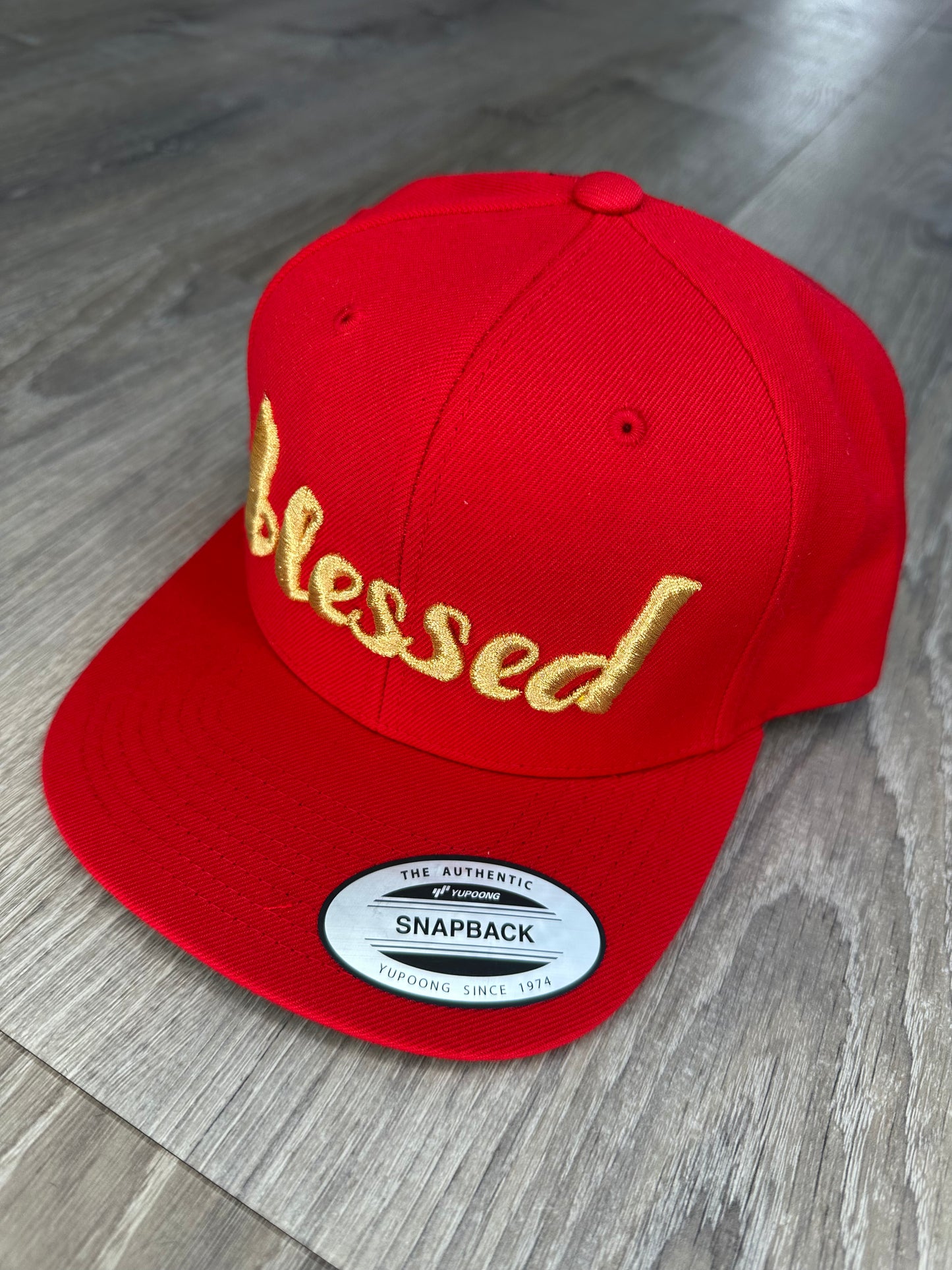 Blessed Snapback Hat - Red & Gold Embroidery
