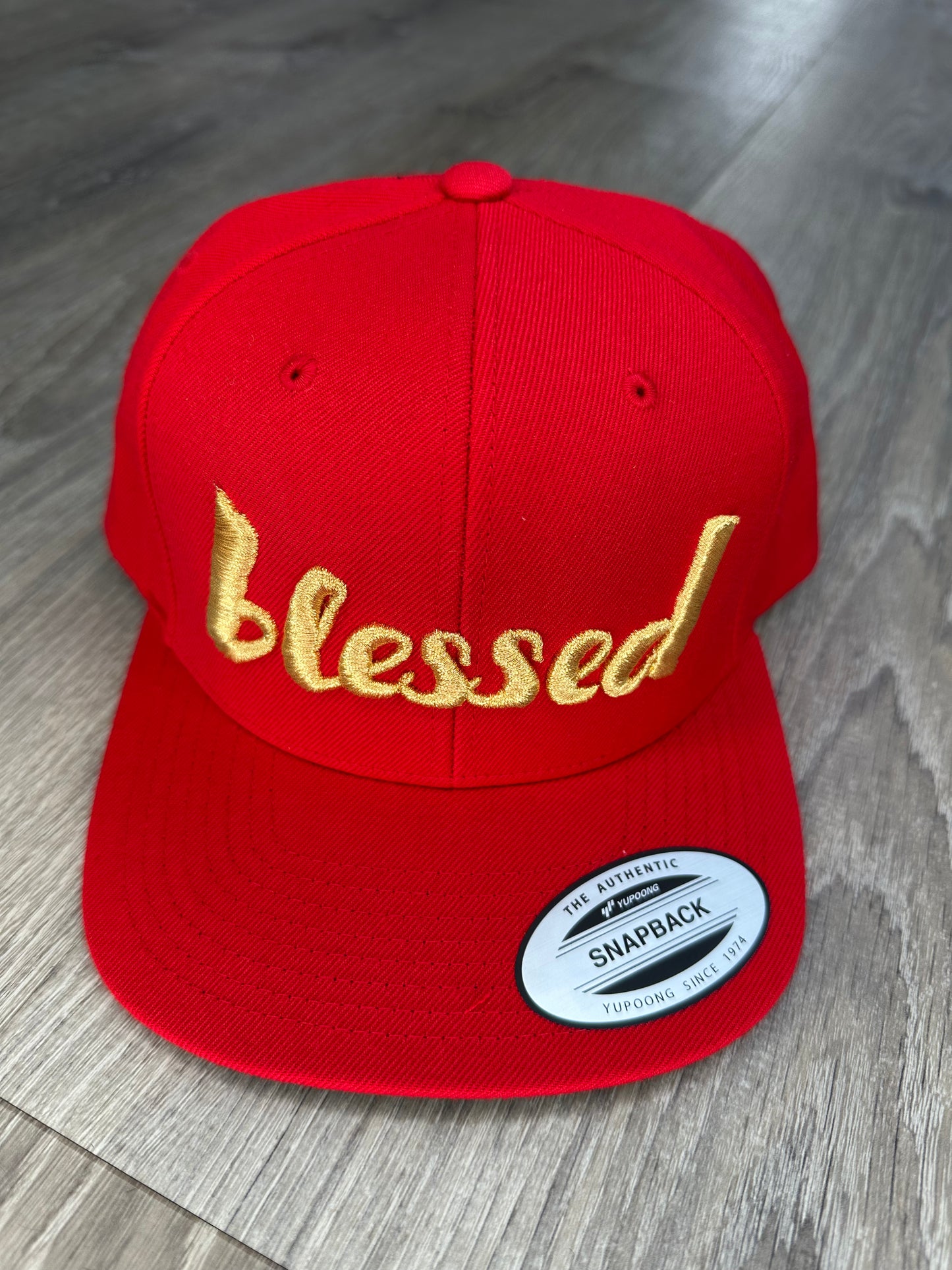 Blessed Snapback Hat - Red & Gold Embroidery