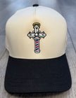 The Christian Barber Cross Logo Snapback Hat – Black & Cream Faith-Based Cap