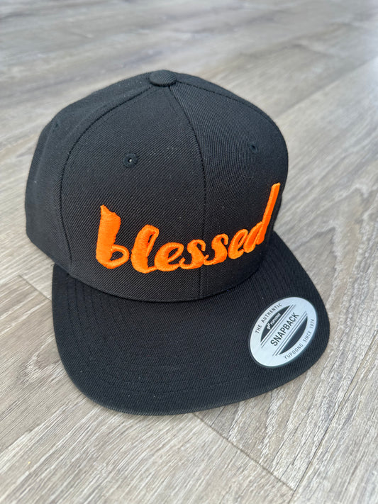 Blessed Snapback Hat - Black & Orange Embroidery
