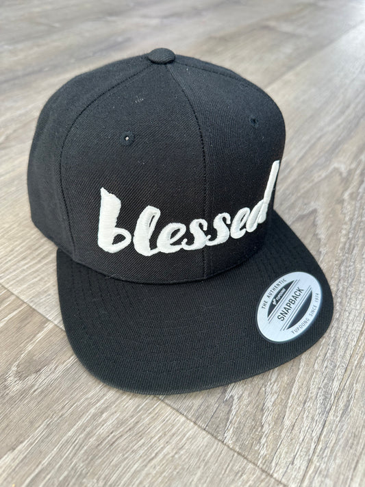 Blessed Snapback Hat - Black & White Embroidery