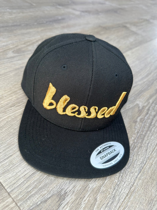 Blessed Snapback Hat - Black & Gold Embroidery