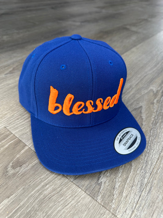 Blessed Snapback Hat - Blue & Orange Embroidery