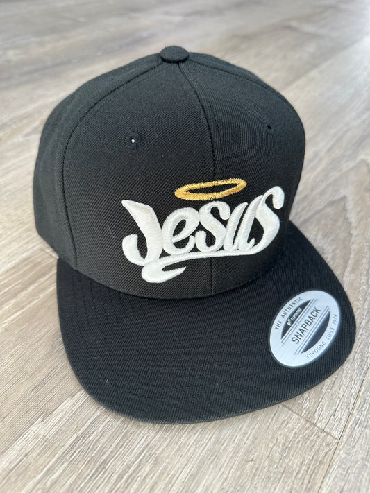 Jesus Snapback Hat - Black & Gold | Faith-Based Streetwear