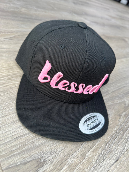 Blessed Snapback Hat - Black & Pink Embroidery