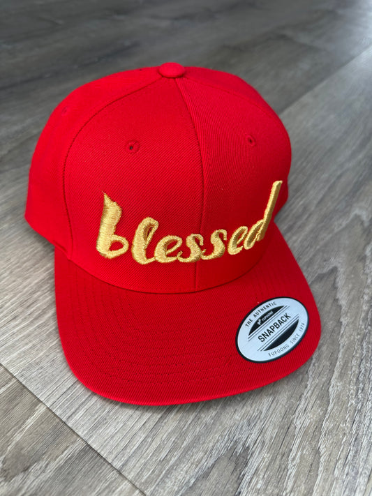 Blessed Snapback Hat - Red & Gold Embroidery
