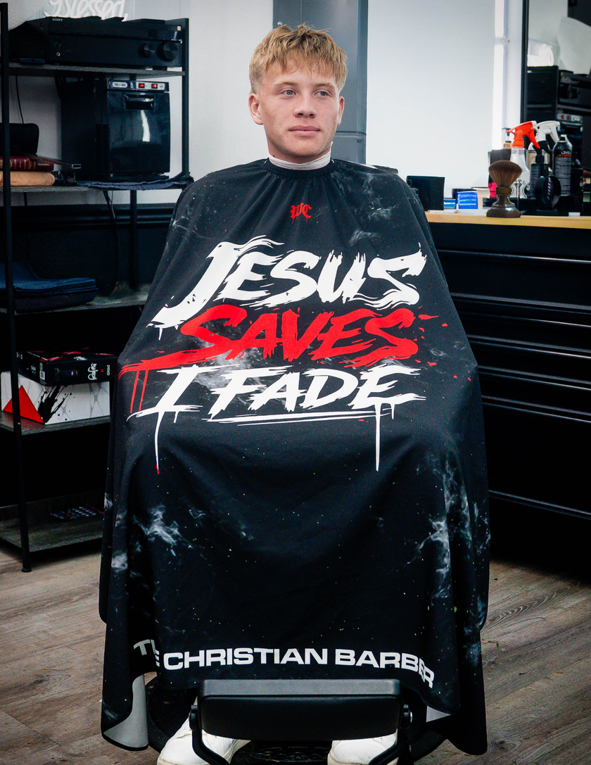 Jesus Saves I Fade Barber Cape – TCB x Working Class